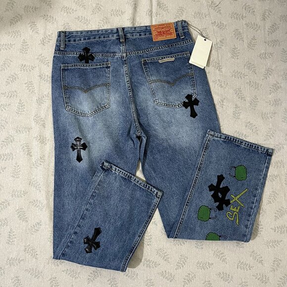 Chrome Hearts Cross Leather Embroidered Logo Jeans - Picture 7 of 8